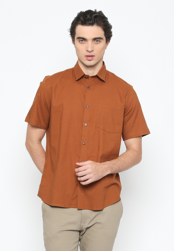 Men's Brown Short Sleeve Plain Shirt
