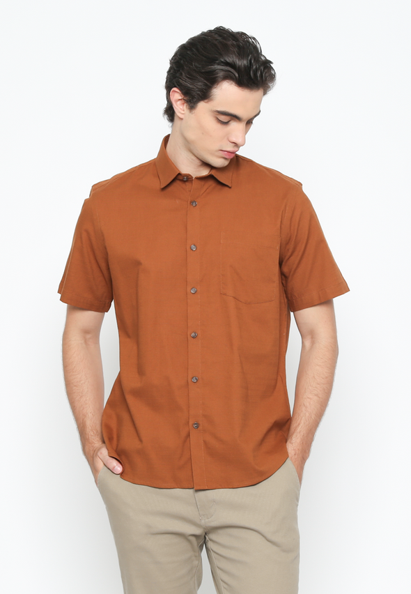 Men's Brown Short Sleeve Plain Shirt