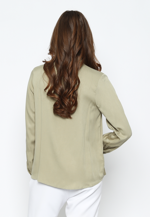 Green Long Sleeve Shanghai Collar Shirt