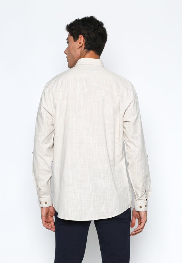 Khaki Cotton Slub Regular Fit Shirt