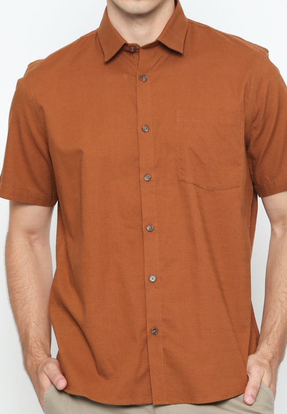 Men's Brown Short Sleeve Plain Shirt