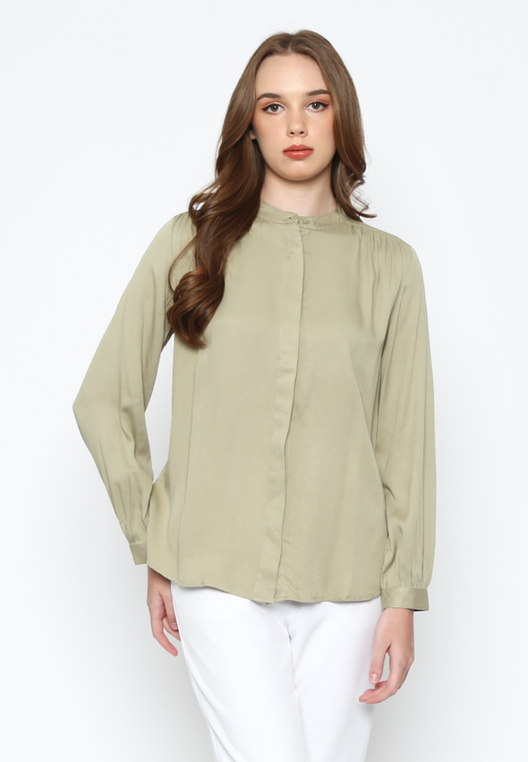 Green Long Sleeve Shanghai Collar Shirt