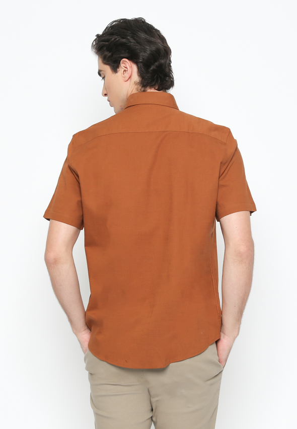 Men's Brown Short Sleeve Plain Shirt