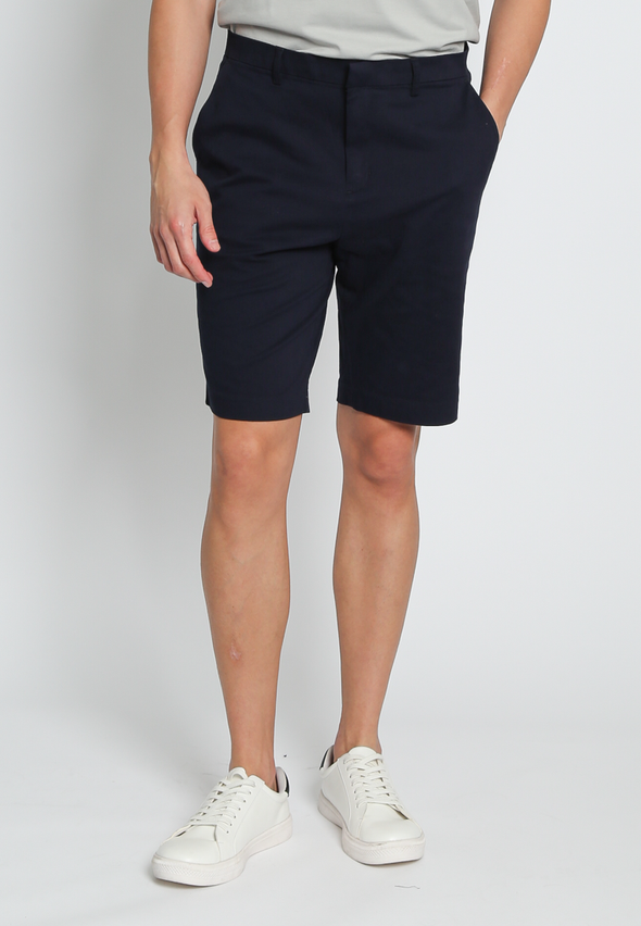 Navy Cotton Spandex Bermuda Shorts