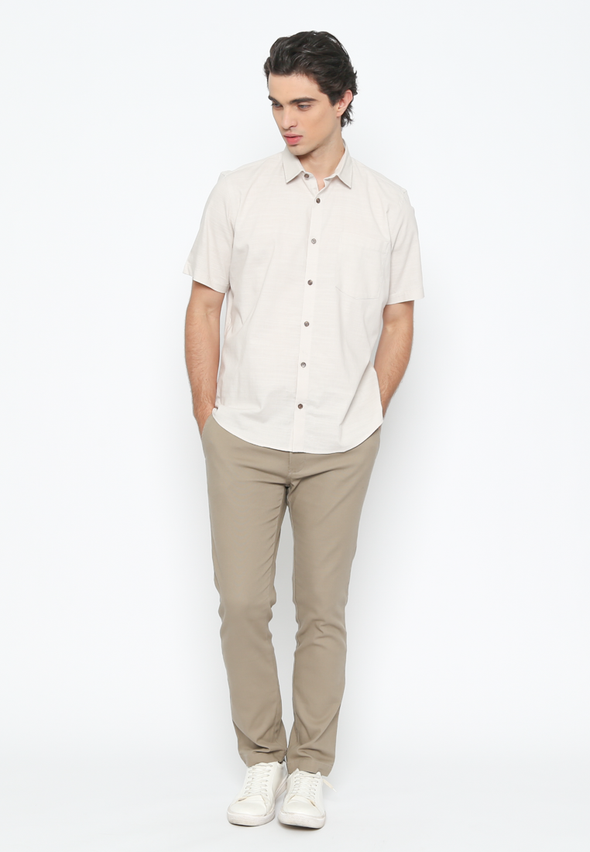 Men's Cream Short Sleeve Plain Shirt