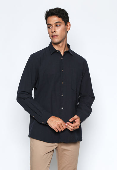Navy Cotton Linen Look Shirt