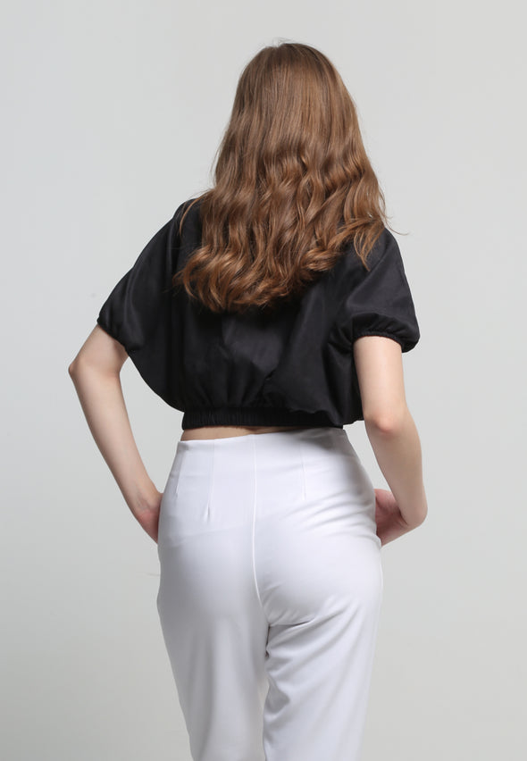 Black Ruched Waist Blouse Baby Corduroy
