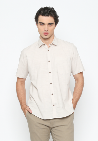 Men's Cream Short Sleeve Plain Shirt