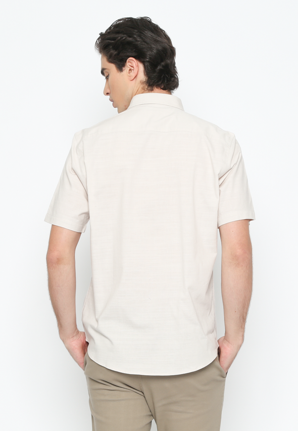 Men's Cream Short Sleeve Plain Shirt