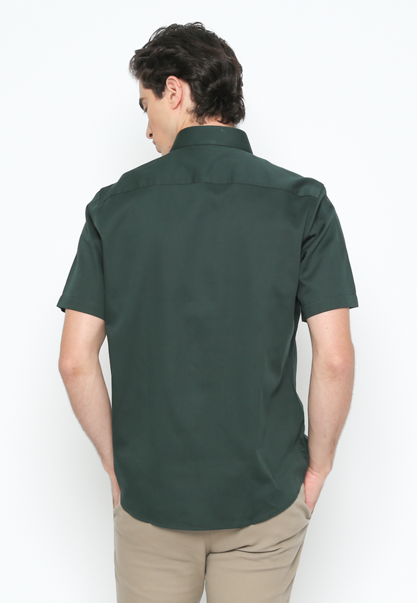 Men's Green Short Sleeve Plain Shirt With Pockets