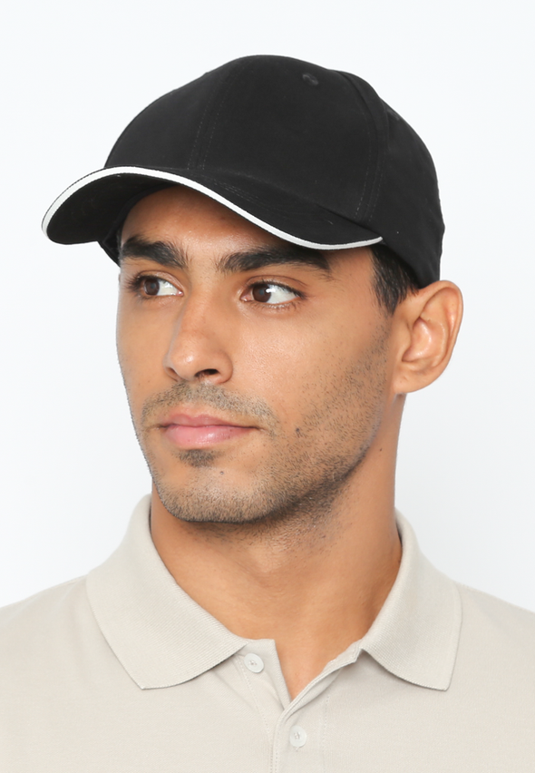 Men's Plain Black Cap with Reflective White