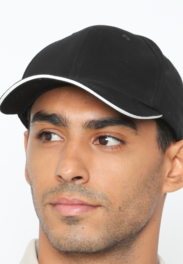 Men's Plain Black Cap with Reflective White