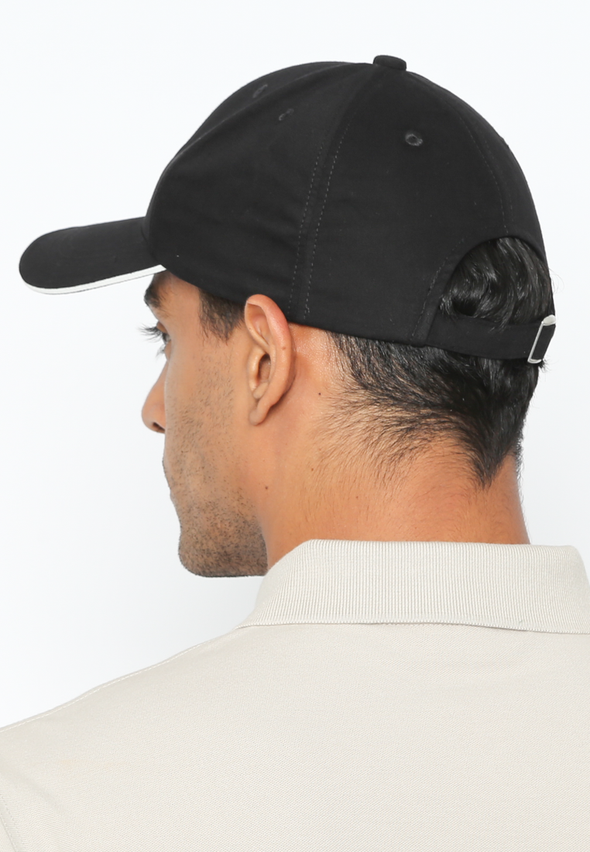 Men's Plain Black Cap with Reflective White