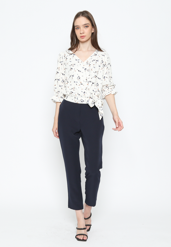 Women's Navy Mid Waist Long Pants