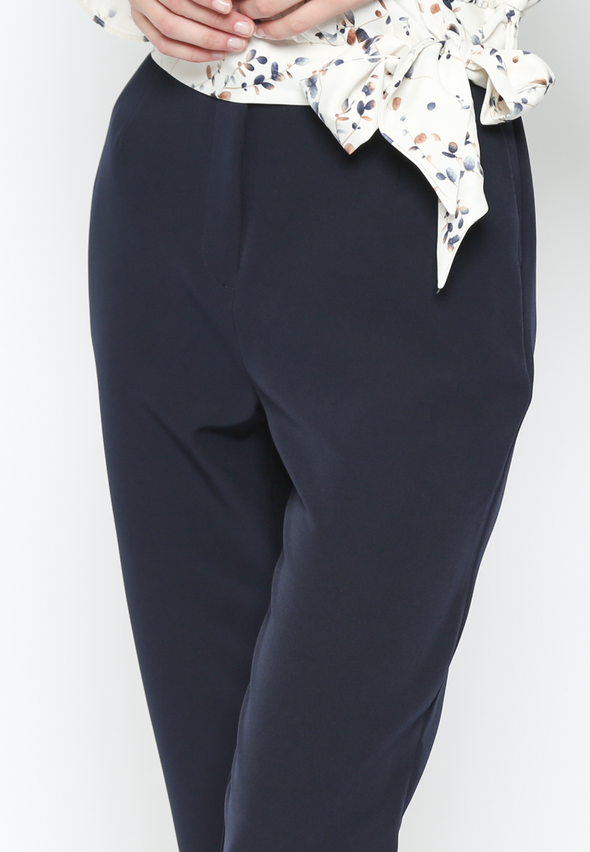 Women's Navy Mid Waist Long Pants