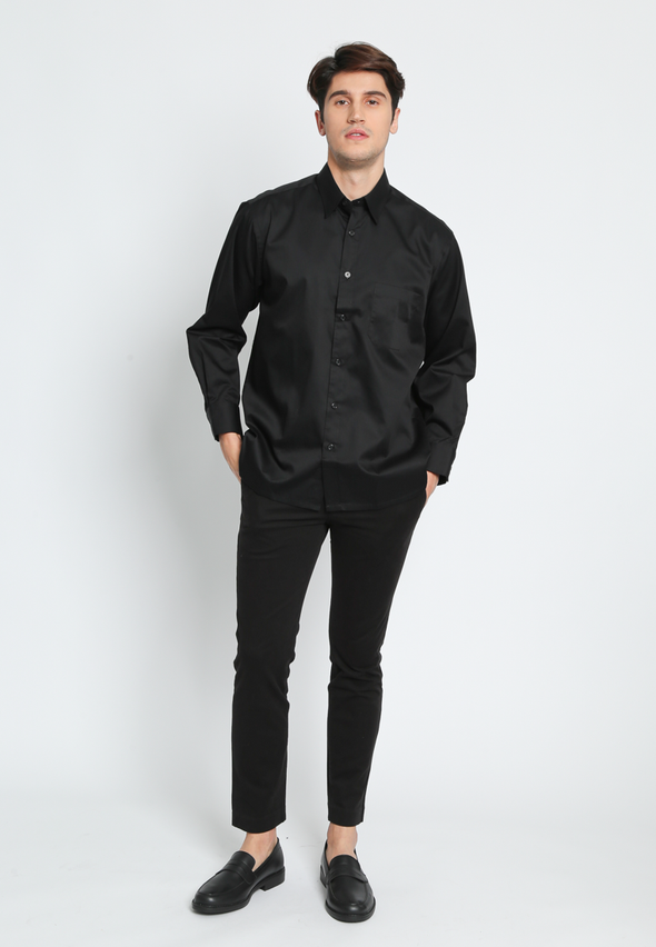 Black  Regular Fit Long Sleeves Shirt