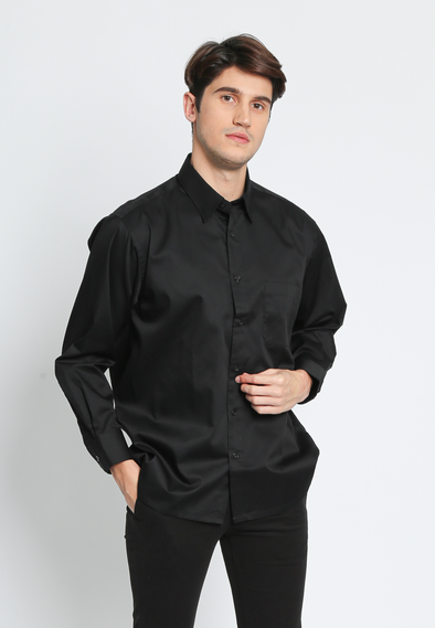 Black  Regular Fit Long Sleeves Shirt