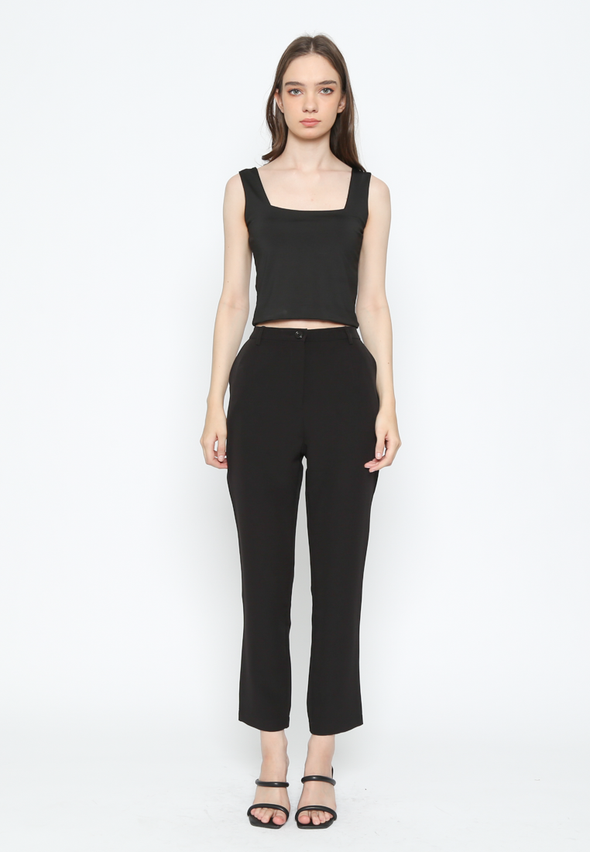 Women's Black Mid Waist Long Pants