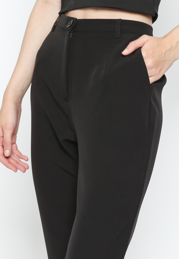 Women's Black Mid Waist Long Pants