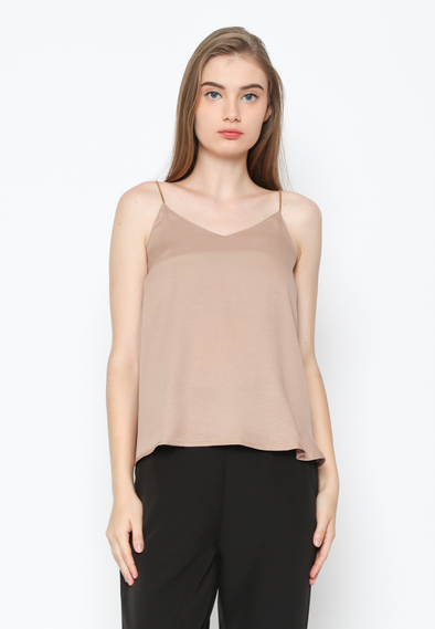 Cream V Neck Tank Top