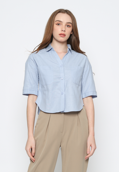 Women's Blue 3/4 Sleeve Shirt Top