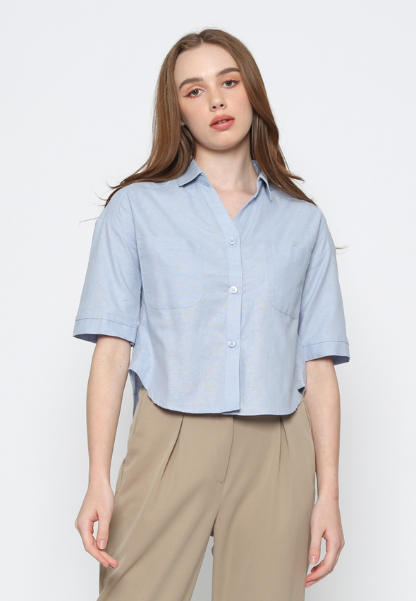 Women's Blue 3/4 Sleeve Shirt Top