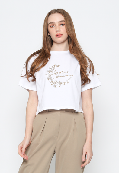 Women's White Cropped Short-Sleeve Top