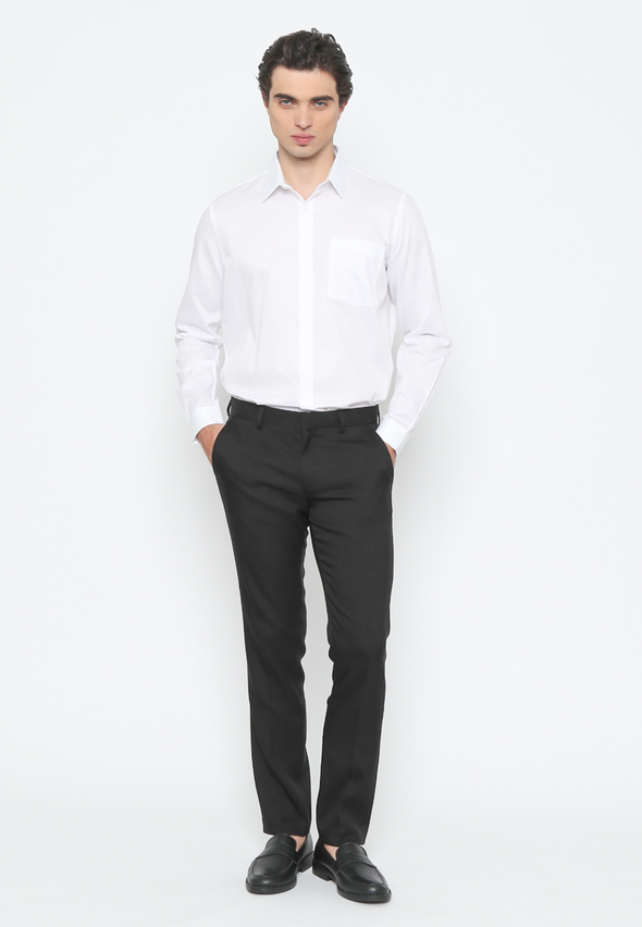 Men's White Slim Fit Plain Long Sleeve Shirt