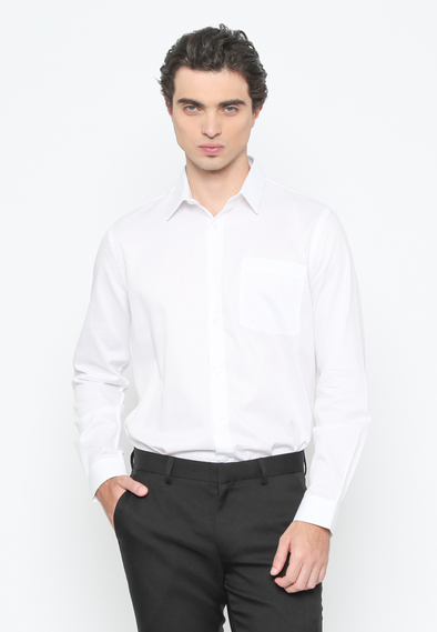Men's White Slim Fit Plain Long Sleeve Shirt