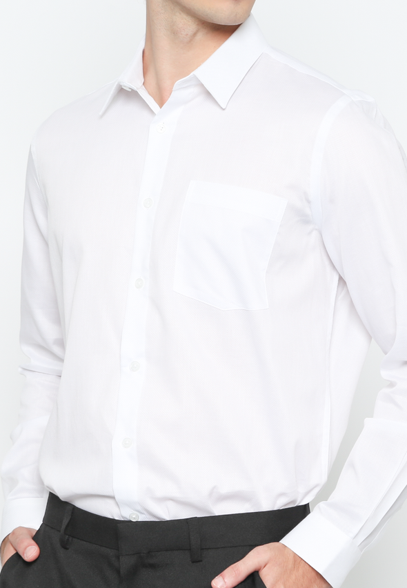 Men's White Slim Fit Plain Long Sleeve Shirt