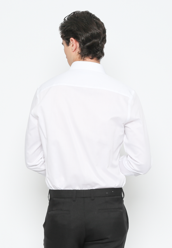 Men's White Slim Fit Plain Long Sleeve Shirt