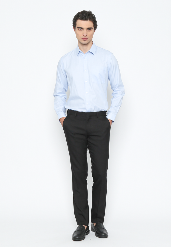 Men's Blue Slim Fit Plain Long Sleeve Shirt