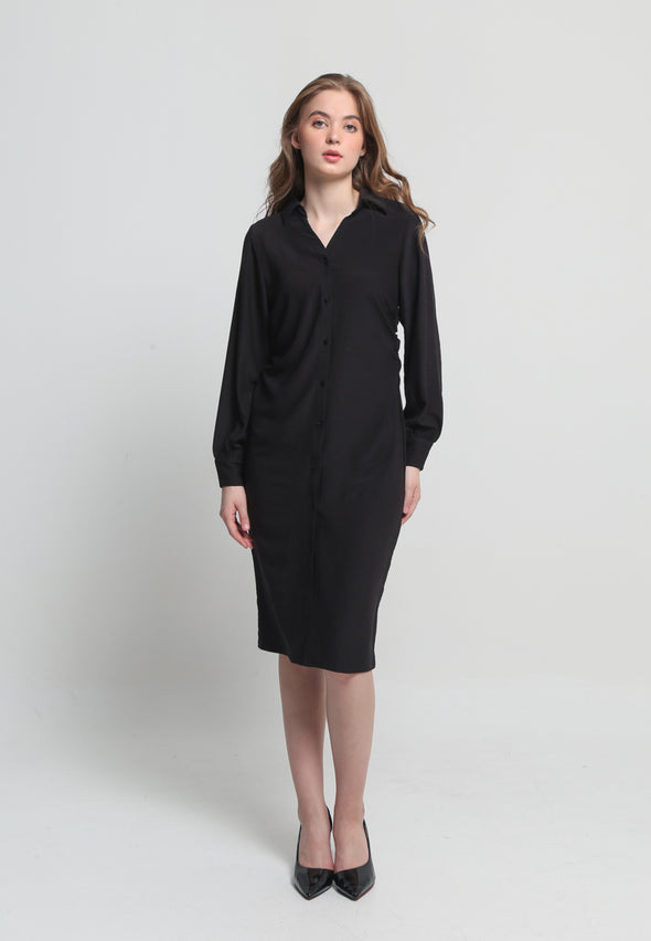 Black Ruched Waist Dress