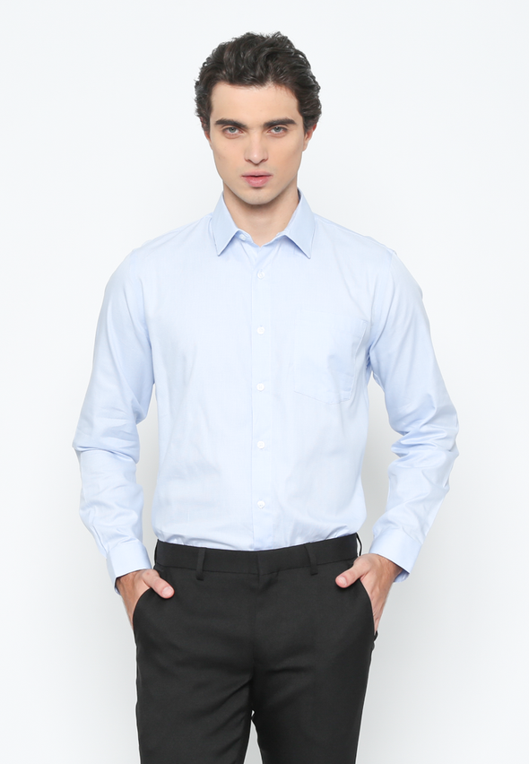 Men's Blue Slim Fit Plain Long Sleeve Shirt
