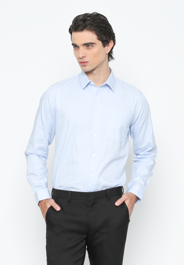 Men's Blue Slim Fit Plain Long Sleeve Shirt