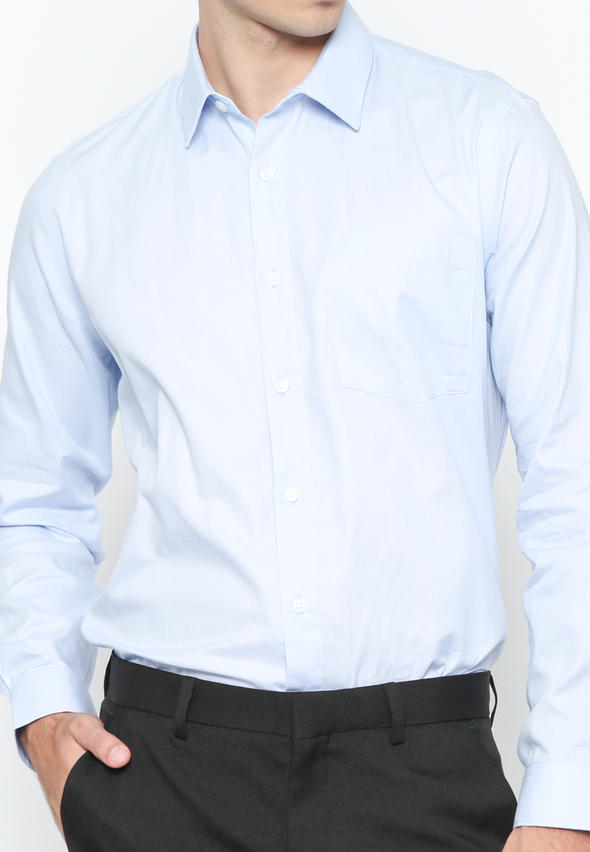 Men's Blue Slim Fit Plain Long Sleeve Shirt