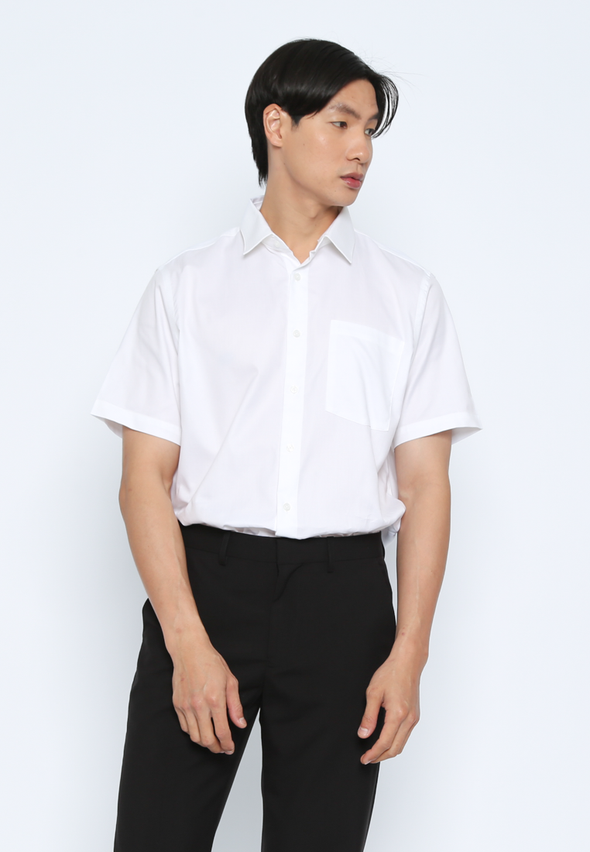 White Men's Short Sleeve Collared Shirt