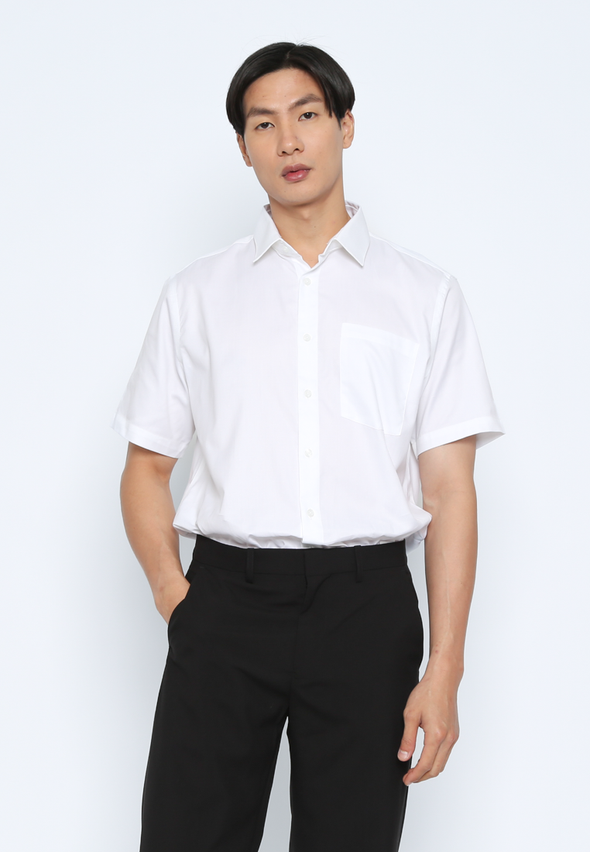 White Men's Short Sleeve Collared Shirt