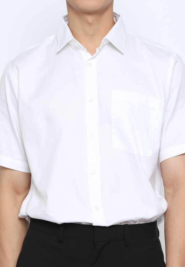 White Men's Short Sleeve Collared Shirt