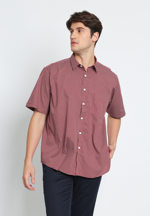 Maroon Cotton Geometric Print Shirt
