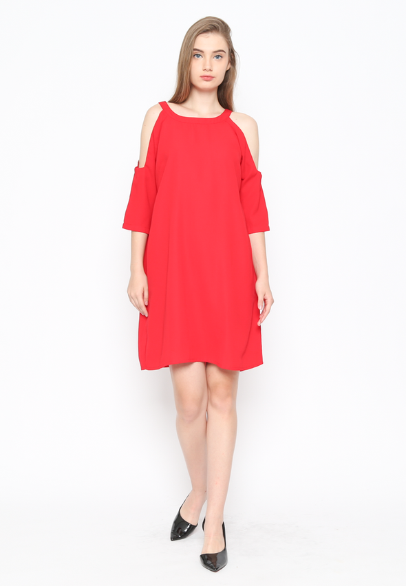 Red Dress With Semi-Open Sleeves