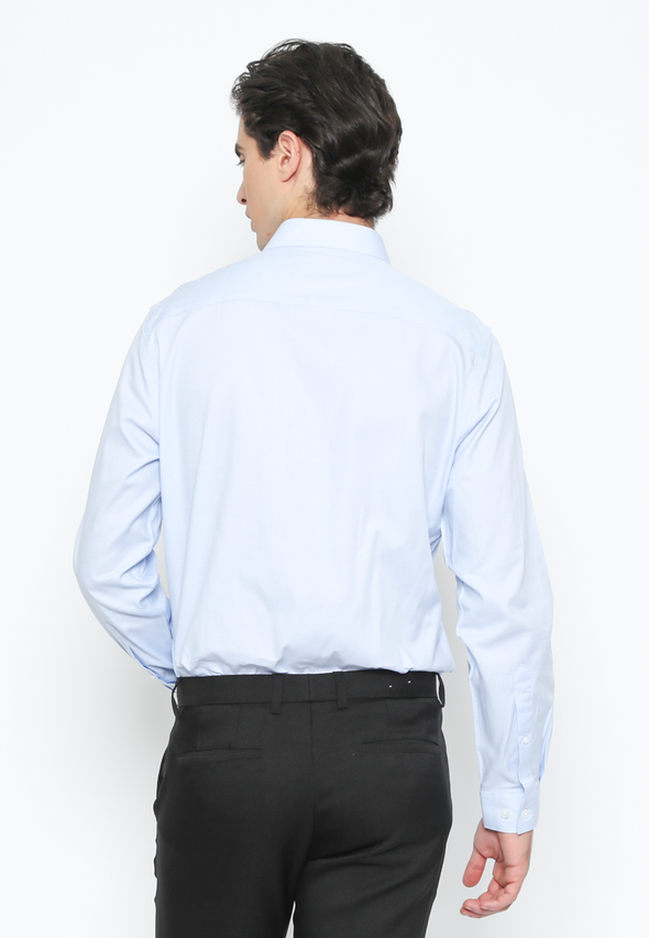 Men's Blue Slim Fit Plain Long Sleeve Shirt