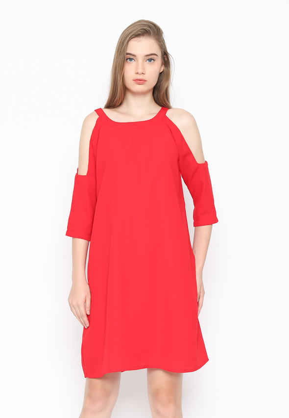 Red Dress With Semi-Open Sleeves