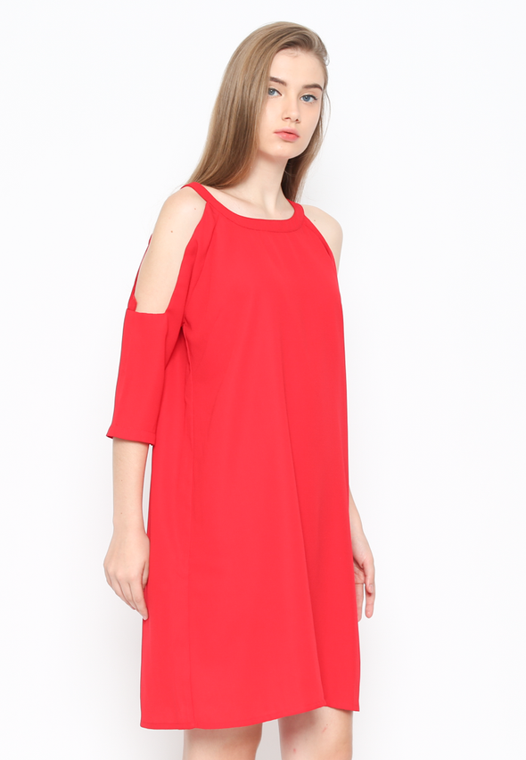 Red Dress With Semi-Open Sleeves