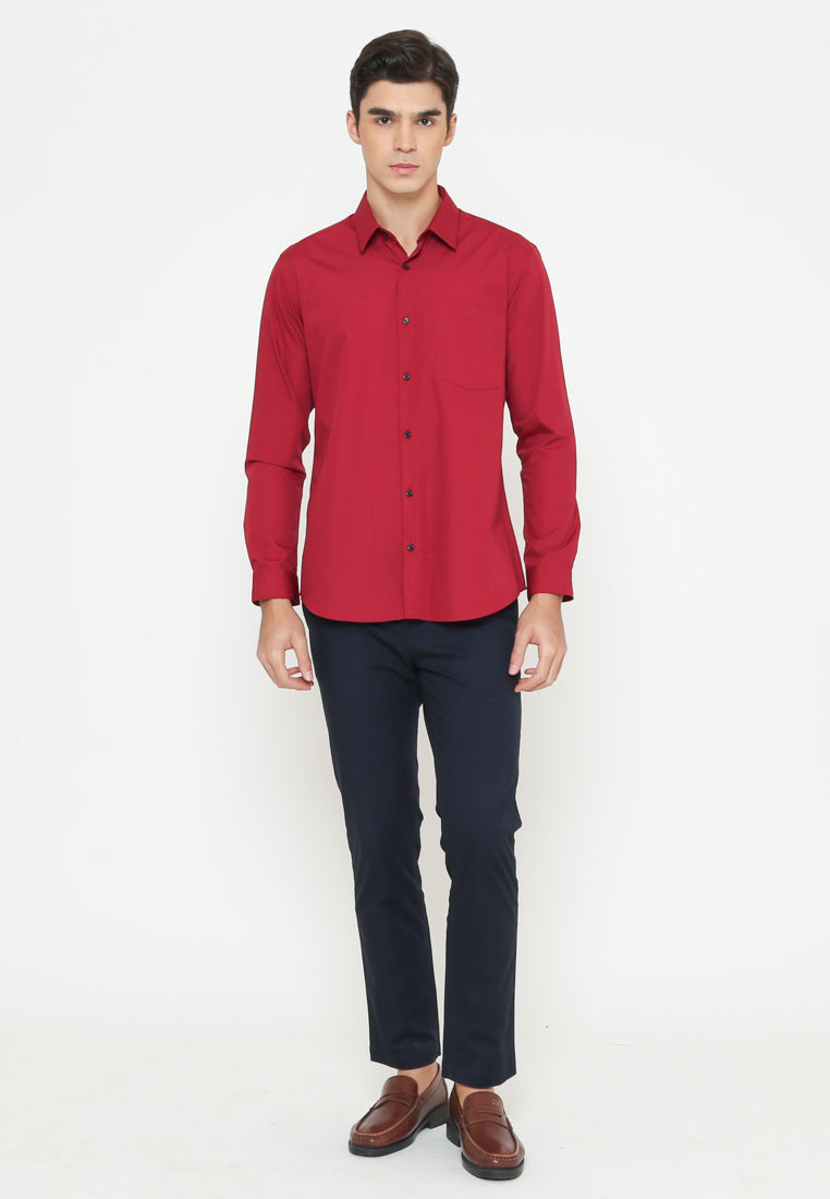 Men's Red Slim Fit Long Sleeve Shirt - Main Image