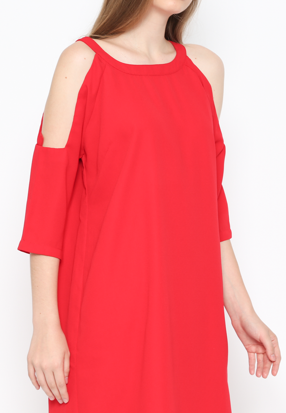 Red Dress With Semi-Open Sleeves