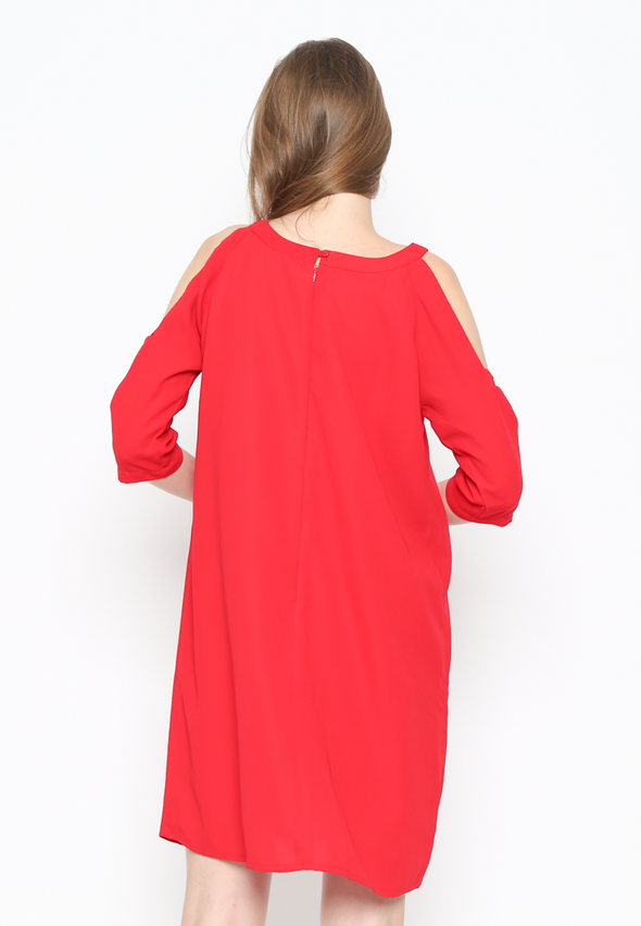 Red Dress With Semi-Open Sleeves