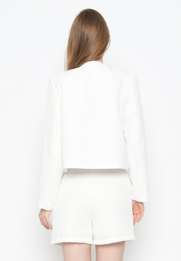 Women'S White Round Neck Boxy Cut Blazer