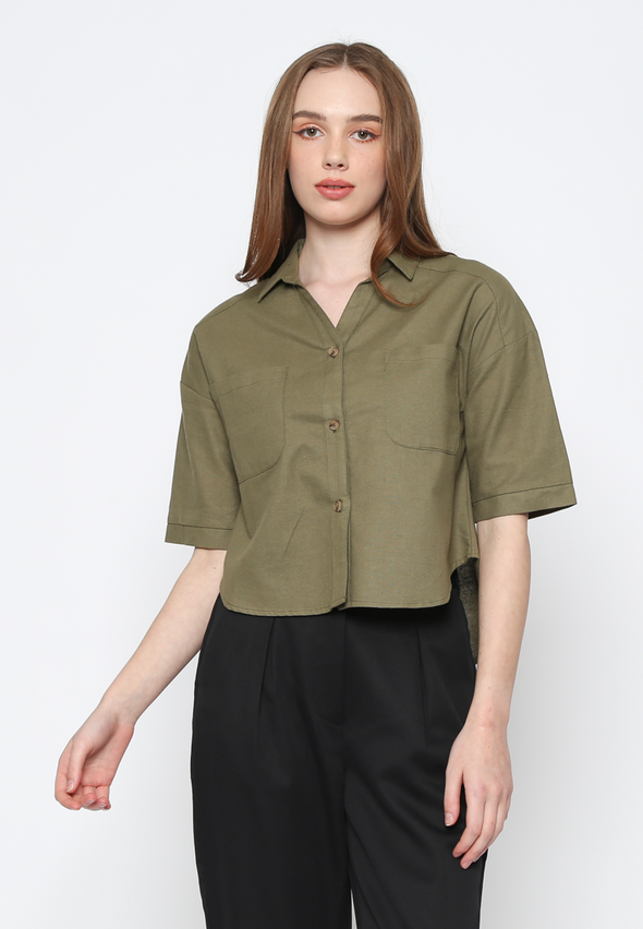 Women's Sage Green 3/4 Sleeve Shirt