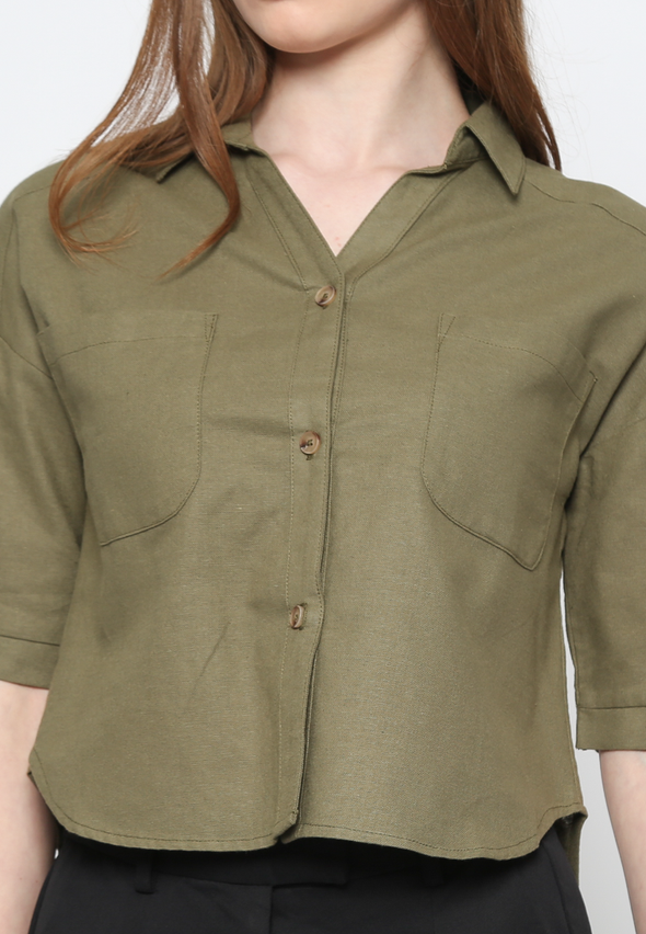Women's Sage Green 3/4 Sleeve Shirt